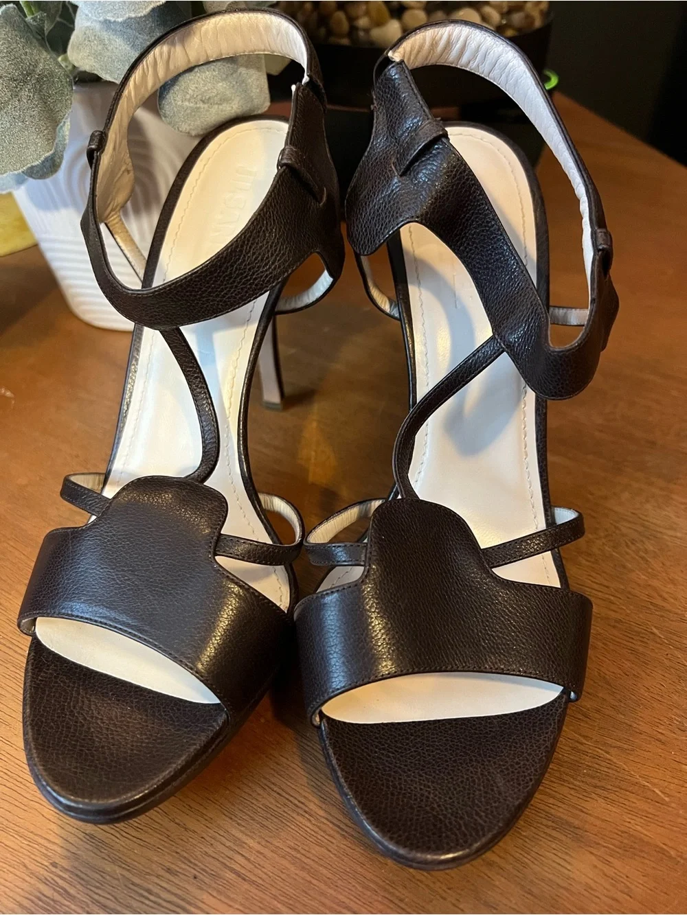 JIL SANDER Italy Brown Pebbled Leather Sandals Heel T Strap Y2K $378 Saks 5th